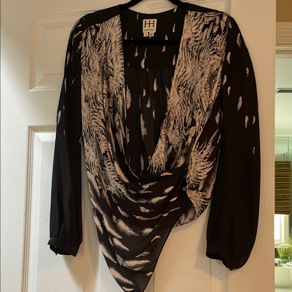 Haute Hippie Women's Black and White Drape Top